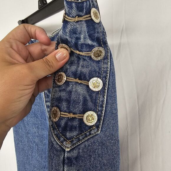 Vintage Lawman Juniors Straight Leg Mom Jeans 13 34 Buttons Medium Wash Tall Blu - Picture 4 of 8